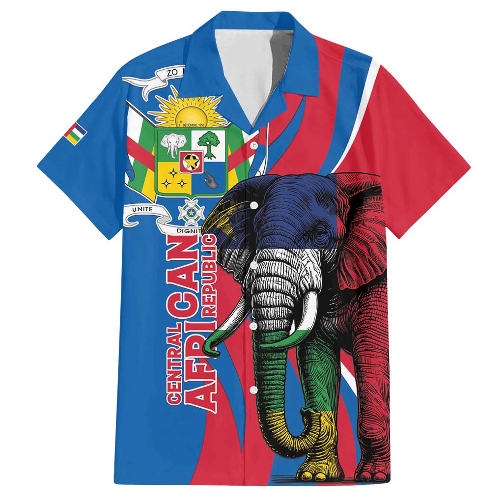 Personalised Central African Republic Family Matching Off Shoulder Short Dress and Hawaiian Shirt Elephant Coat Of Arms