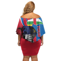 Personalised Central African Republic Family Matching Off Shoulder Short Dress and Hawaiian Shirt Elephant Coat Of Arms