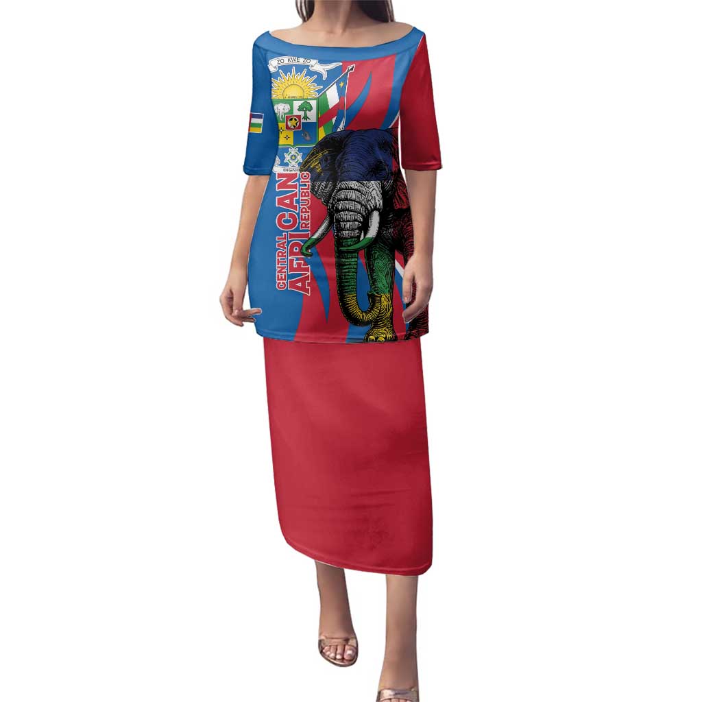 Personalised Central African Republic Family Matching Puletasi and Hawaiian Shirt Elephant Coat Of Arms