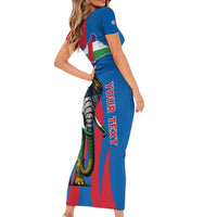 Personalised Central African Republic Family Matching Short Sleeve Bodycon Dress and Hawaiian Shirt Elephant Coat Of Arms
