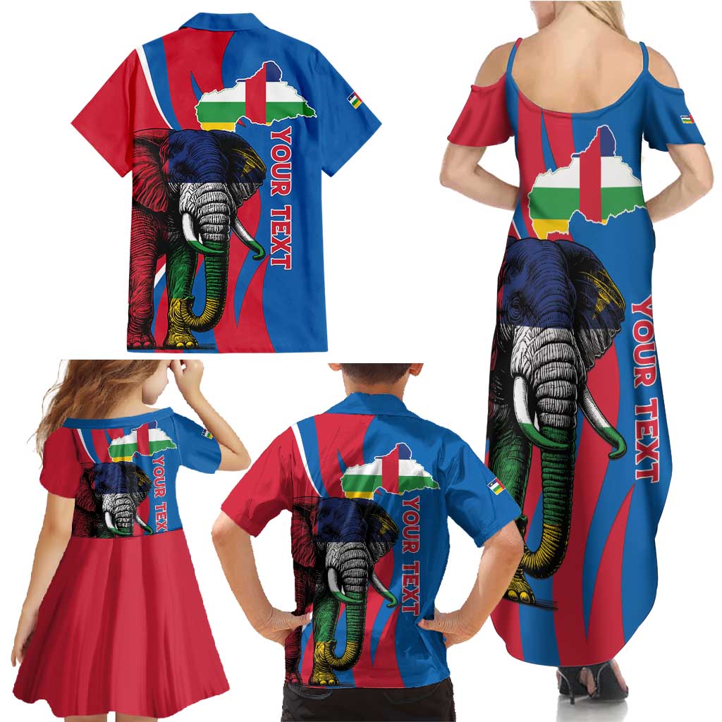 Personalised Central African Republic Family Matching Summer Maxi Dress and Hawaiian Shirt Elephant Coat Of Arms