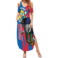 Personalised Central African Republic Family Matching Summer Maxi Dress and Hawaiian Shirt Elephant Coat Of Arms