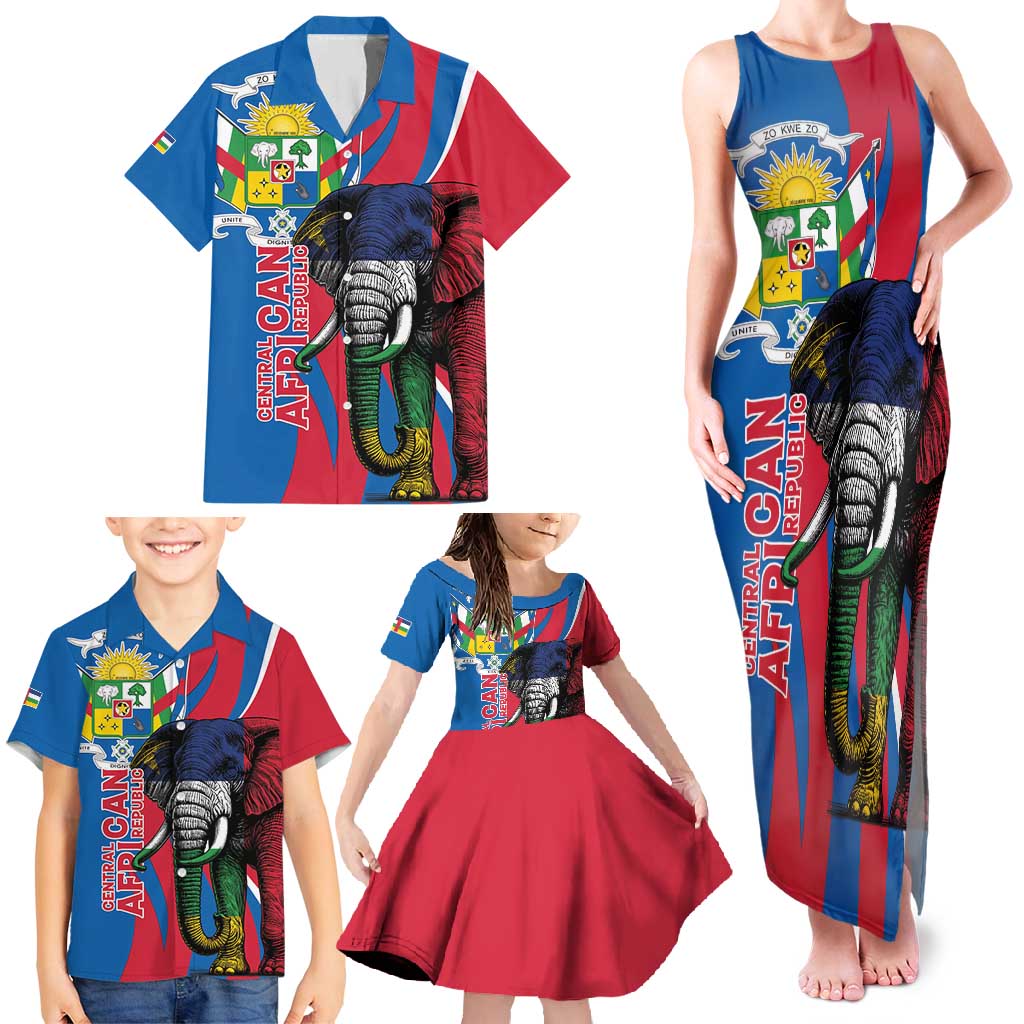 Personalised Central African Republic Family Matching Tank Maxi Dress and Hawaiian Shirt Elephant Coat Of Arms