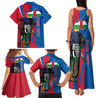 Personalised Central African Republic Family Matching Tank Maxi Dress and Hawaiian Shirt Elephant Coat Of Arms