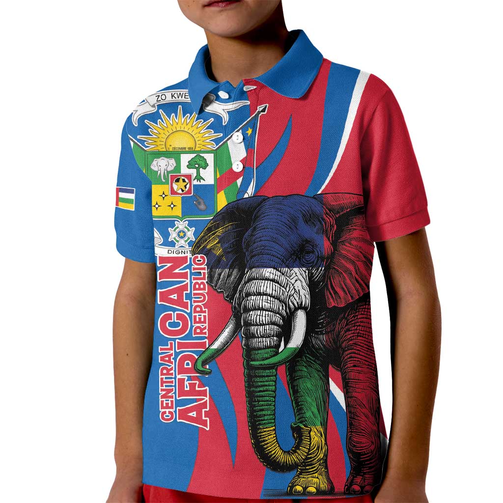 Personalised Central African Republic Kid Polo Shirt Elephant Coat Of Arms