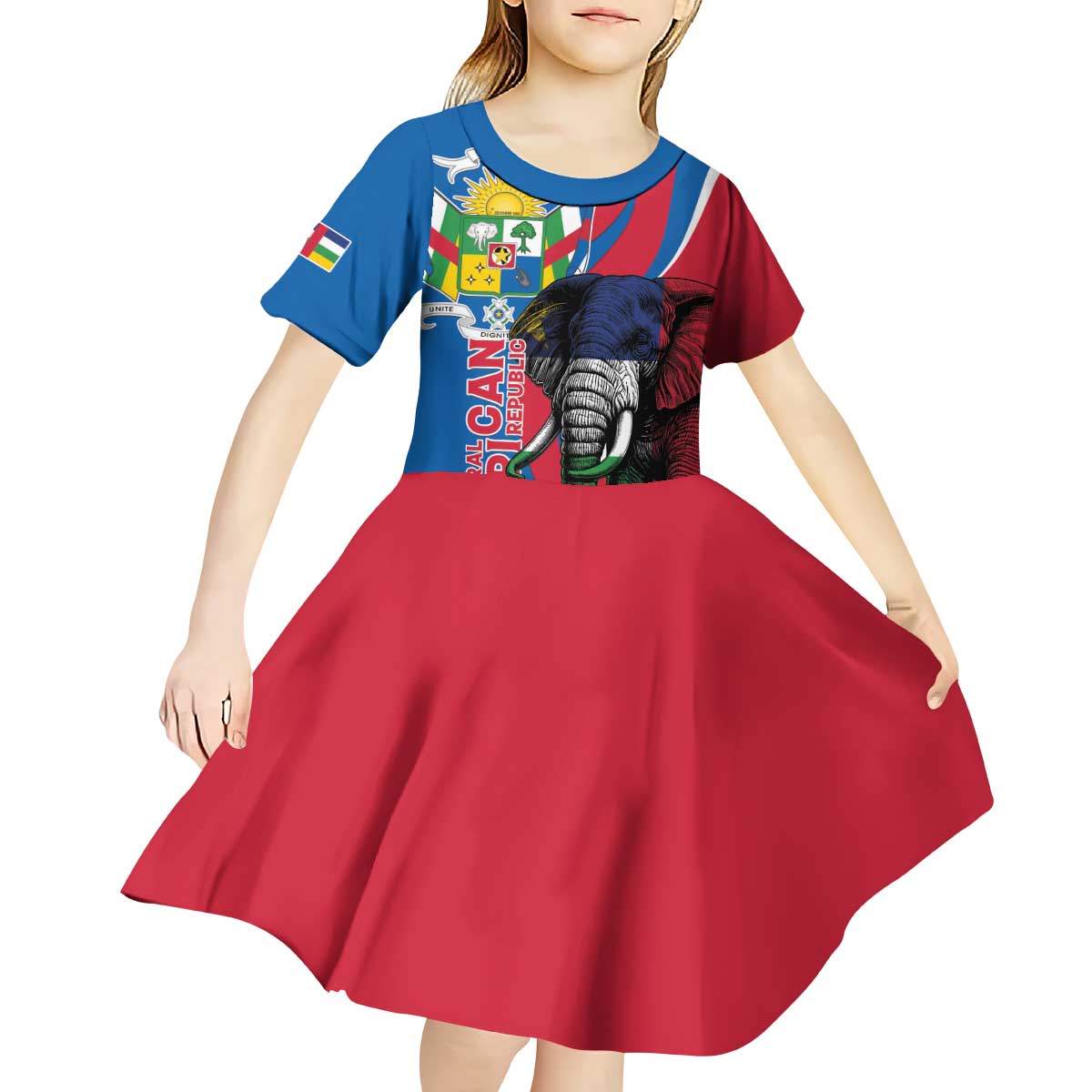 Personalised Central African Republic Kid Short Sleeve Dress Elephant Coat Of Arms