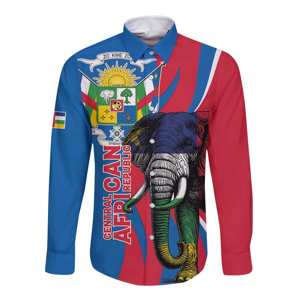 Personalised Central African Republic Long Sleeve Button Shirt Elephant Coat Of Arms