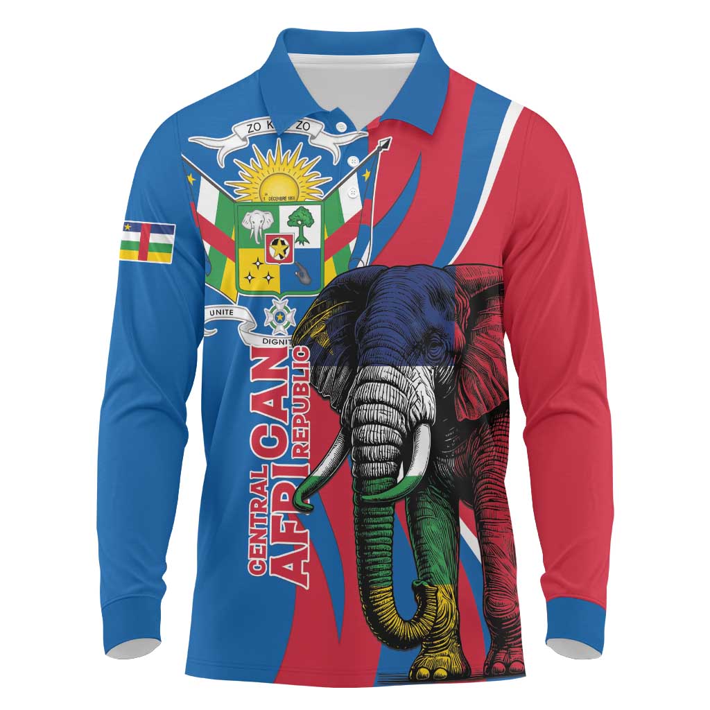Personalised Central African Republic Long Sleeve Polo Shirt Elephant Coat Of Arms
