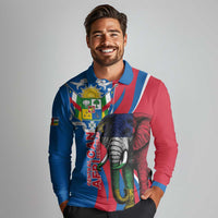 Personalised Central African Republic Long Sleeve Polo Shirt Elephant Coat Of Arms