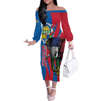 Personalised Central African Republic Off The Shoulder Long Sleeve Dress Elephant Coat Of Arms
