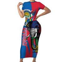 Personalised Central African Republic Short Sleeve Bodycon Dress Elephant Coat Of Arms