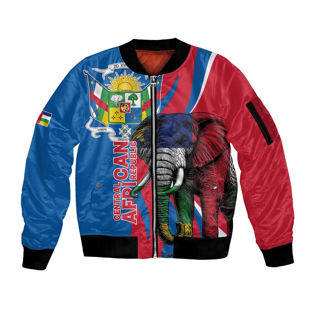 Personalised Central African Republic Sleeve Zip Bomber Jacket Elephant Coat Of Arms