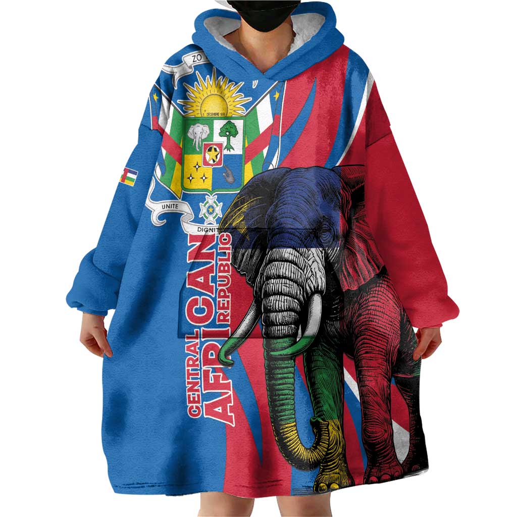 Personalised Central African Republic Wearable Blanket Hoodie Elephant Coat Of Arms