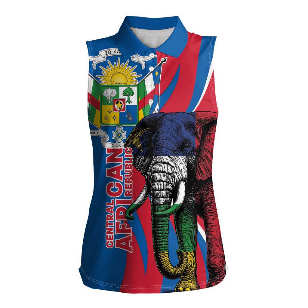 Personalised Central African Republic Women Sleeveless Polo Shirt Elephant Coat Of Arms