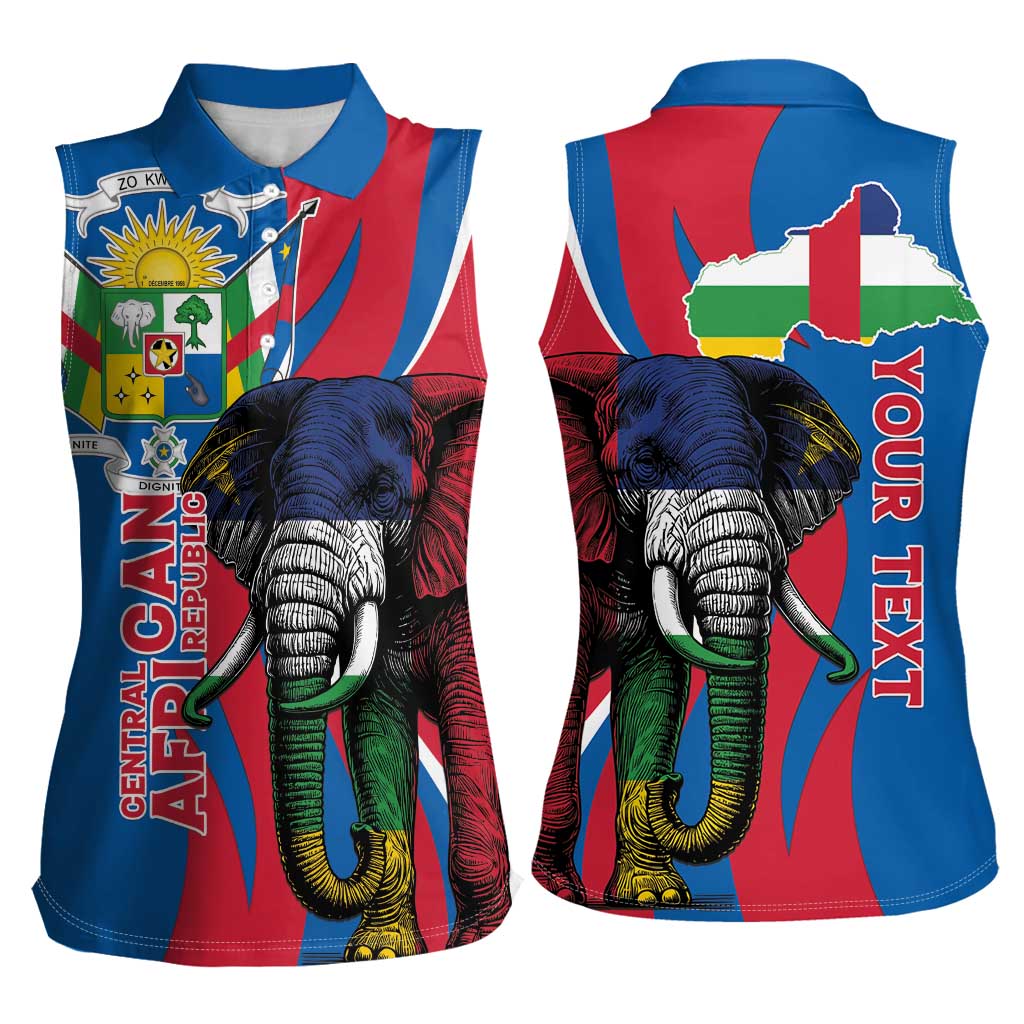 Personalised Central African Republic Women Sleeveless Polo Shirt Elephant Coat Of Arms