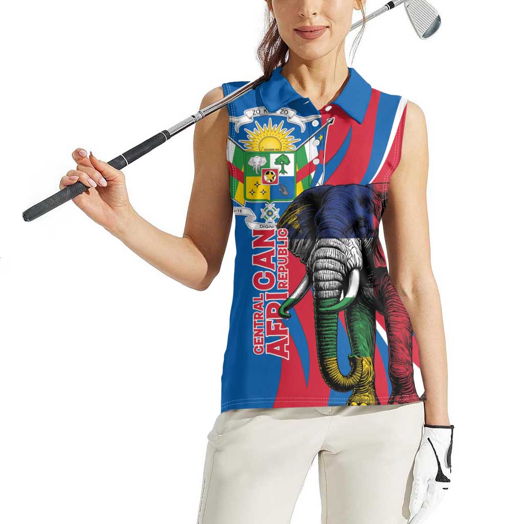 Personalised Central African Republic Women Sleeveless Polo Shirt Elephant Coat Of Arms