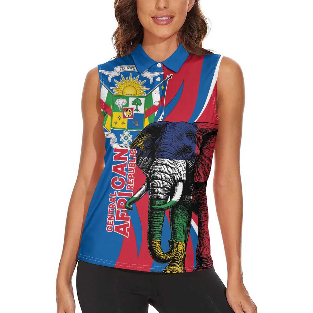 Personalised Central African Republic Women Sleeveless Polo Shirt Elephant Coat Of Arms