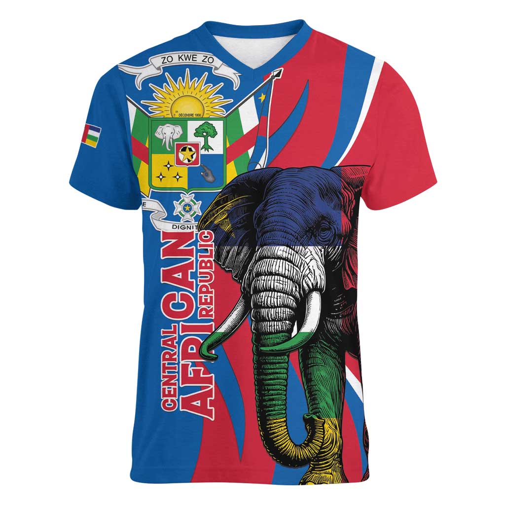 Personalised Central African Republic Women V-Neck T-Shirt Elephant Coat Of Arms