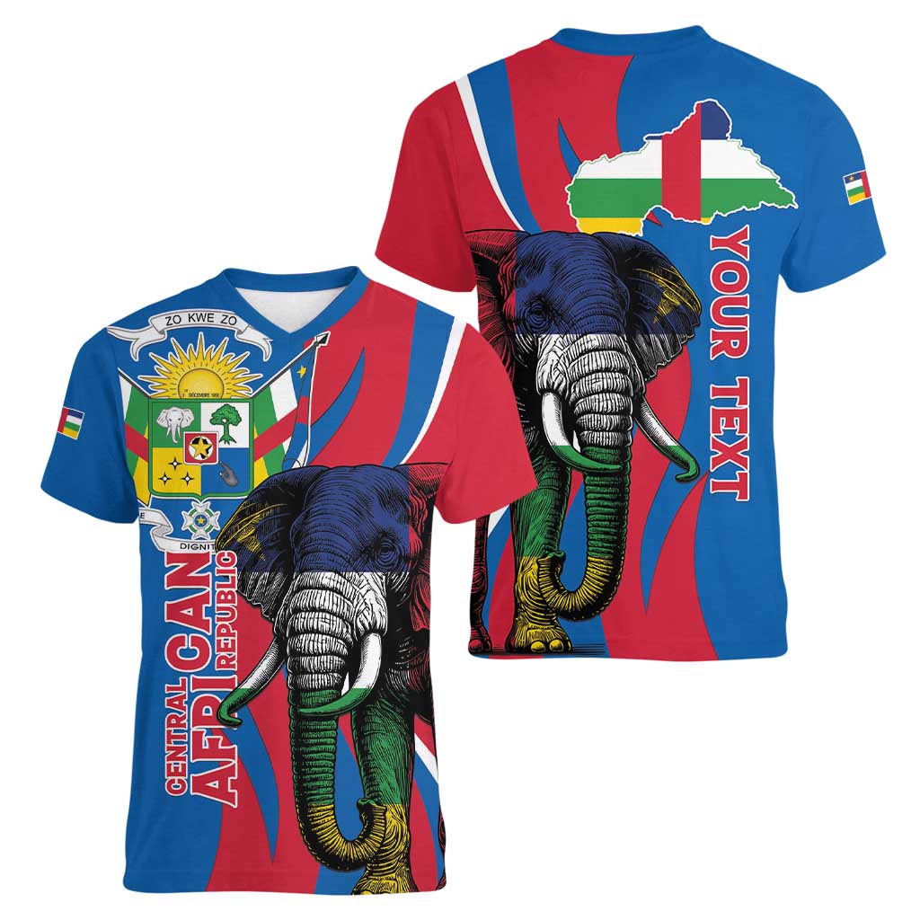 Personalised Central African Republic Women V-Neck T-Shirt Elephant Coat Of Arms