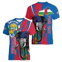 Personalised Central African Republic Women V-Neck T-Shirt Elephant Coat Of Arms