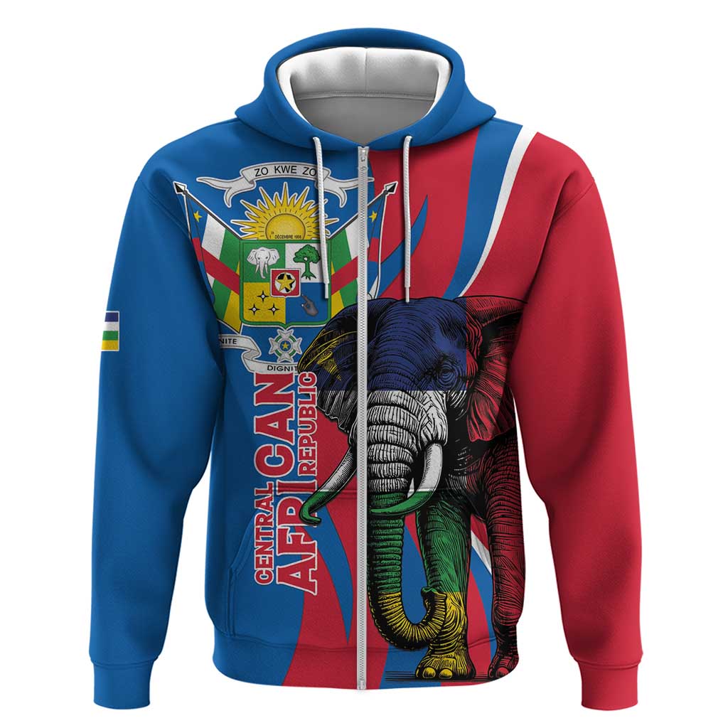 Personalised Central African Republic Zip Hoodie Elephant Coat Of Arms