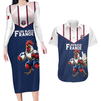 France Rugby Custom Couples Matching Long Sleeve Bodycon Dress and Hawaiian Shirt Allez Les Bleus - Sporty Style