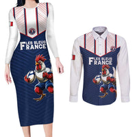 France Rugby Custom Couples Matching Long Sleeve Bodycon Dress and Long Sleeve Button Shirt Allez Les Bleus - Sporty Style