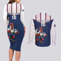 France Rugby Custom Couples Matching Long Sleeve Bodycon Dress and Long Sleeve Button Shirt Allez Les Bleus - Sporty Style