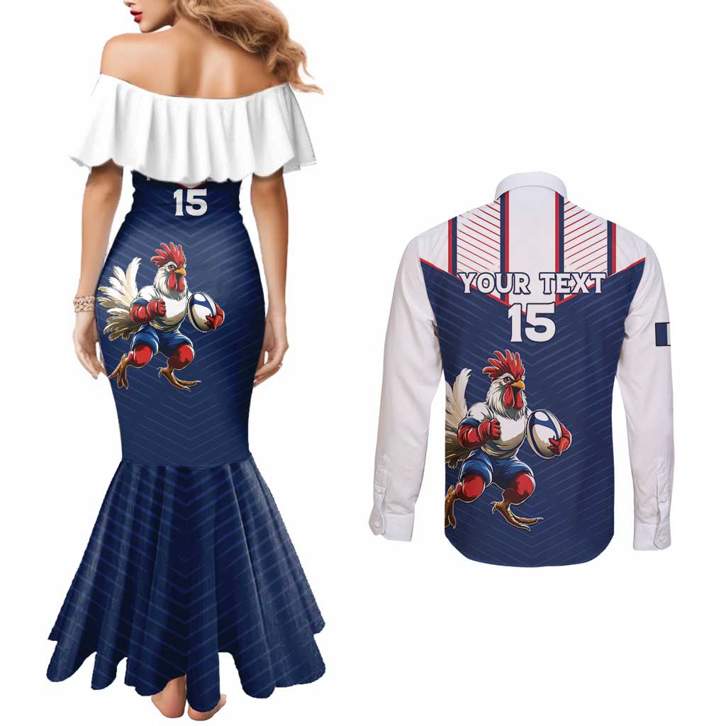 France Rugby Custom Couples Matching Mermaid Dress and Long Sleeve Button Shirt Allez Les Bleus - Sporty Style