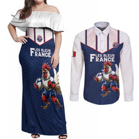 France Rugby Custom Couples Matching Off Shoulder Maxi Dress and Long Sleeve Button Shirt Allez Les Bleus - Sporty Style