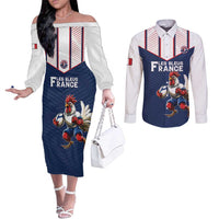 France Rugby Custom Couples Matching Off The Shoulder Long Sleeve Dress and Long Sleeve Button Shirt Allez Les Bleus - Sporty Style