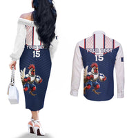 France Rugby Custom Couples Matching Off The Shoulder Long Sleeve Dress and Long Sleeve Button Shirt Allez Les Bleus - Sporty Style