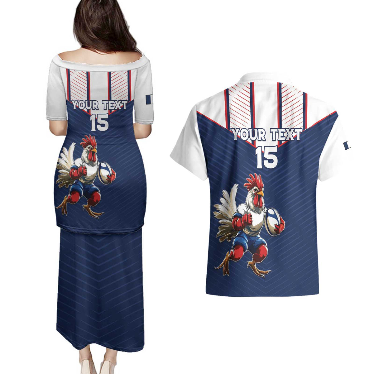 France Rugby Custom Couples Matching Puletasi and Hawaiian Shirt Allez Les Bleus - Sporty Style