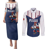 France Rugby Custom Couples Matching Puletasi and Long Sleeve Button Shirt Allez Les Bleus - Sporty Style