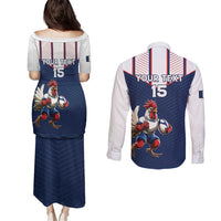France Rugby Custom Couples Matching Puletasi and Long Sleeve Button Shirt Allez Les Bleus - Sporty Style