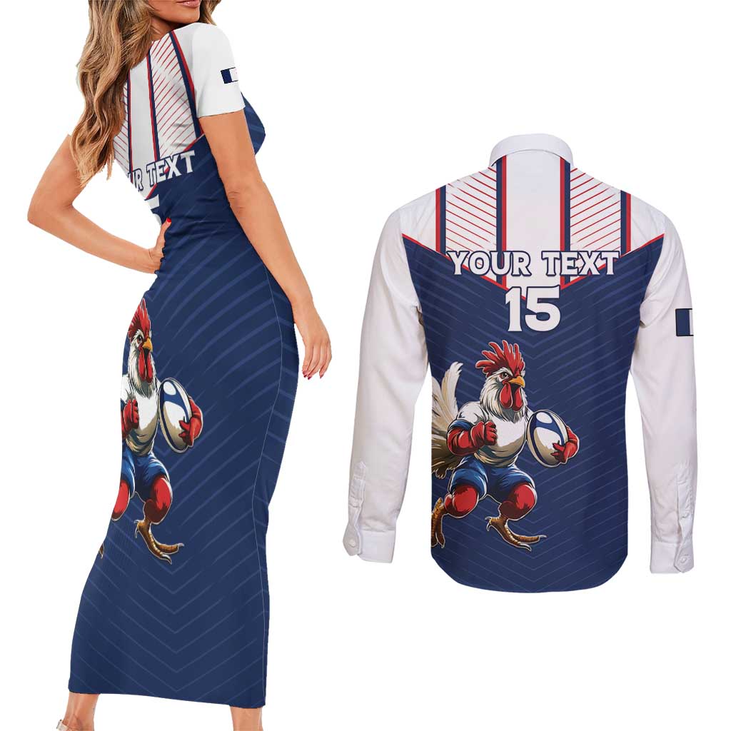 France Rugby Custom Couples Matching Short Sleeve Bodycon Dress and Long Sleeve Button Shirt Allez Les Bleus - Sporty Style