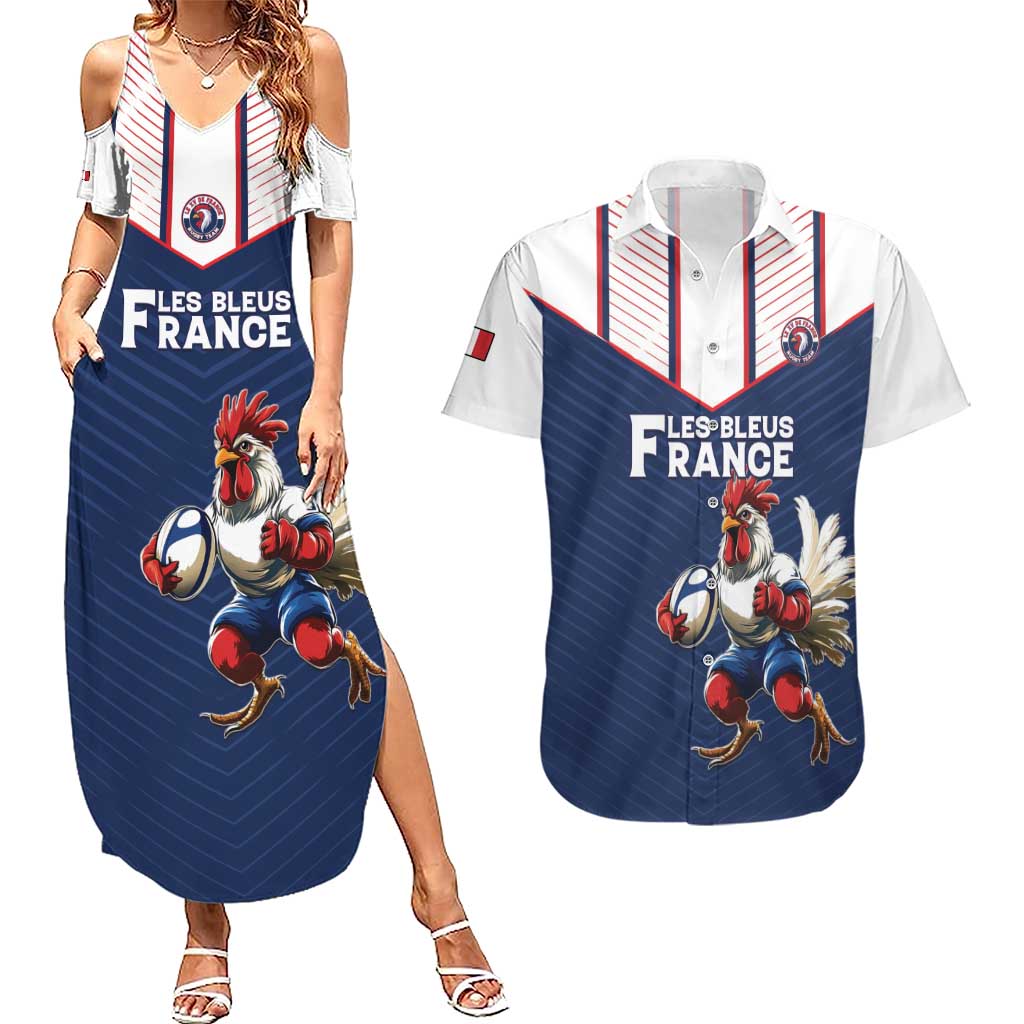 France Rugby Custom Couples Matching Summer Maxi Dress and Hawaiian Shirt Allez Les Bleus - Sporty Style