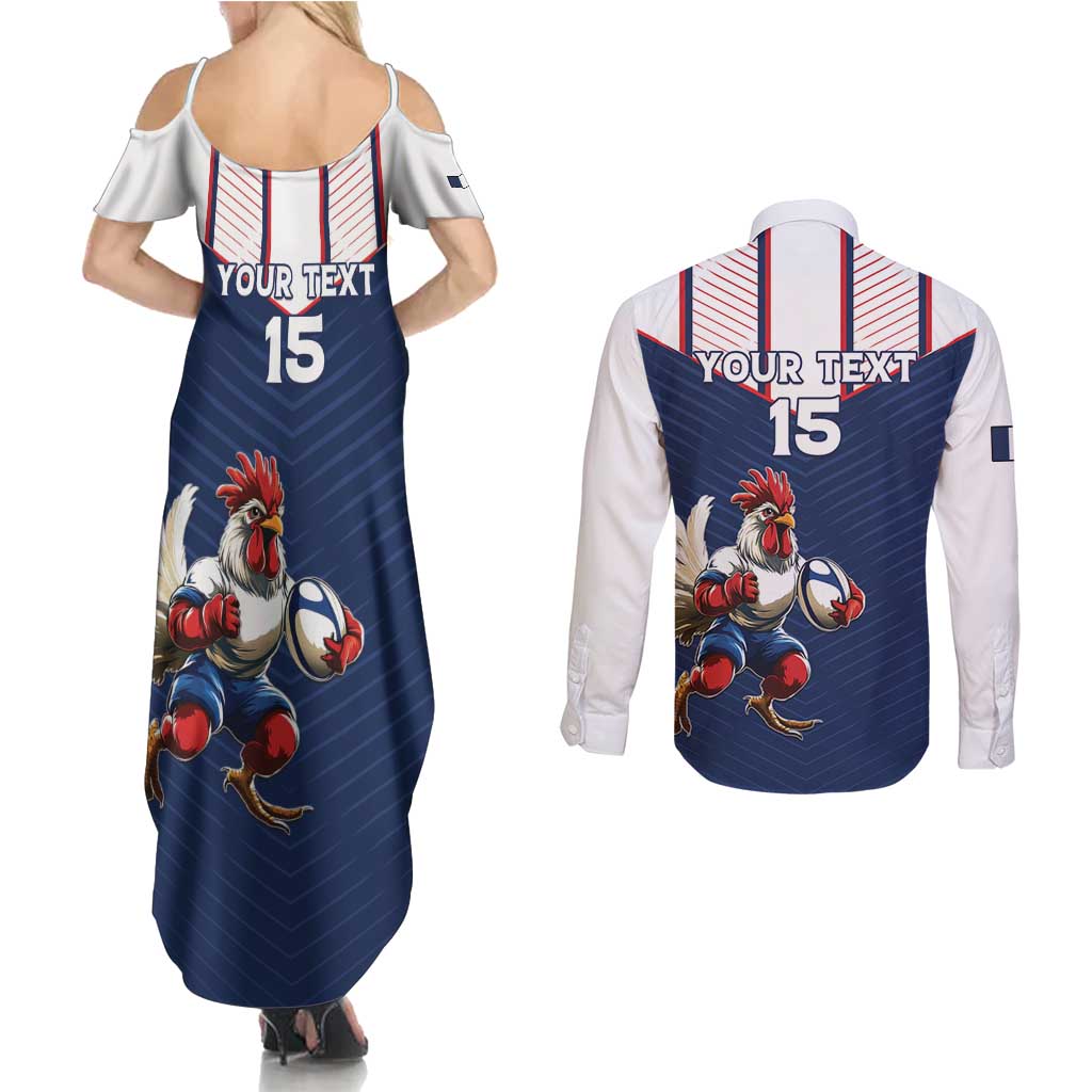 France Rugby Custom Couples Matching Summer Maxi Dress and Long Sleeve Button Shirt Allez Les Bleus - Sporty Style
