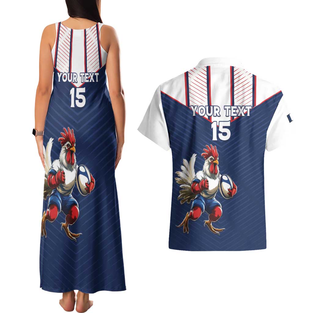 France Rugby Custom Couples Matching Tank Maxi Dress and Hawaiian Shirt Allez Les Bleus - Sporty Style