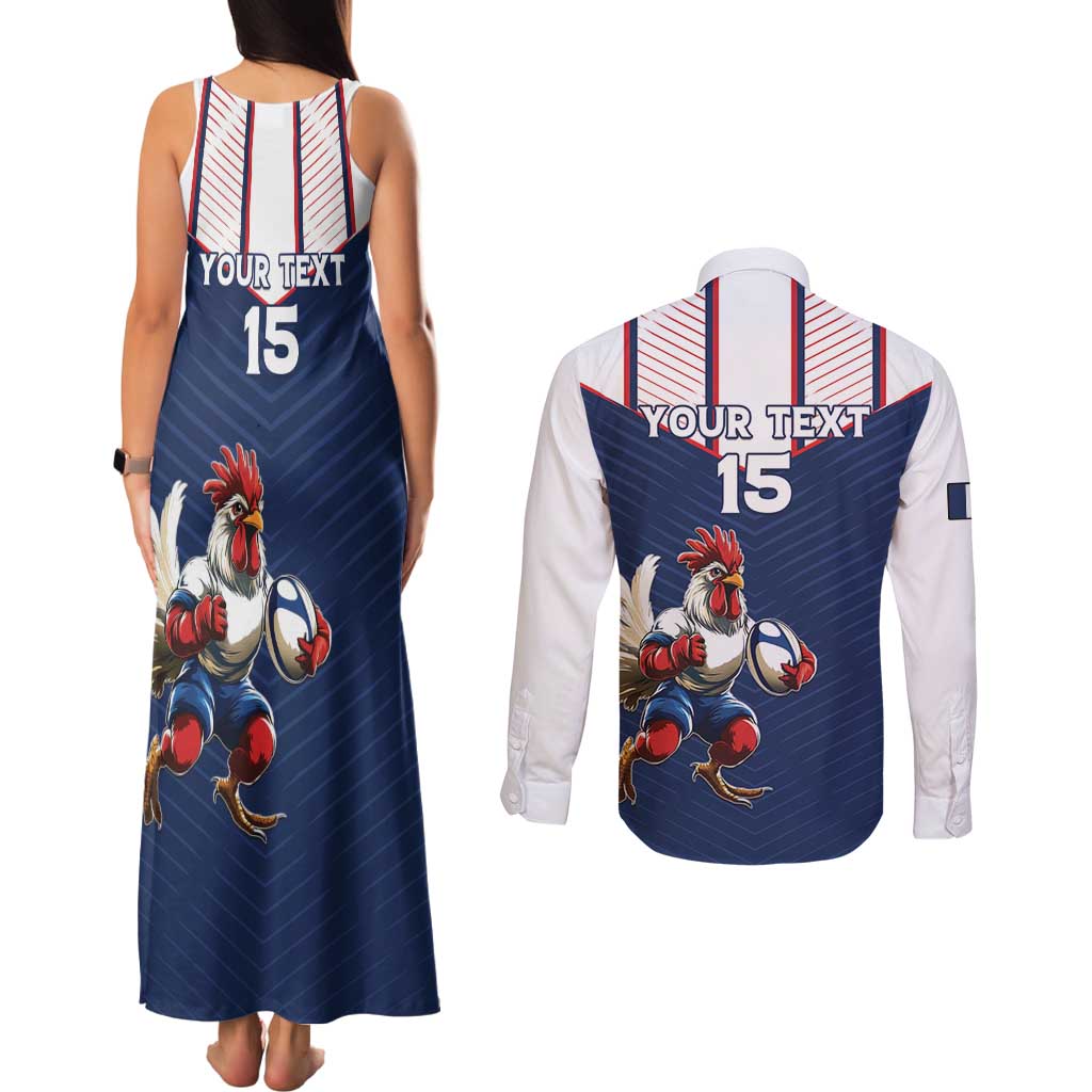 France Rugby Custom Couples Matching Tank Maxi Dress and Long Sleeve Button Shirt Allez Les Bleus - Sporty Style