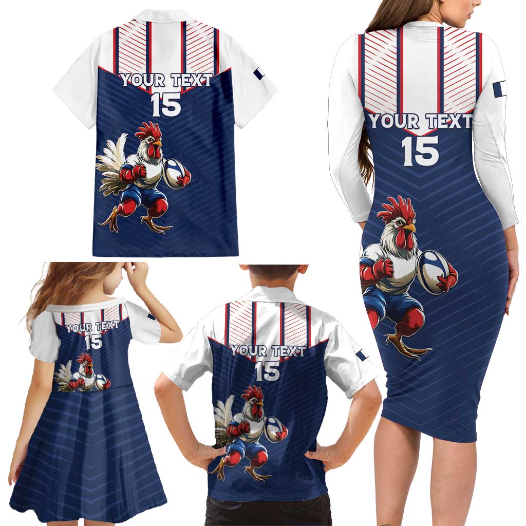 France Rugby Custom Family Matching Long Sleeve Bodycon Dress and Hawaiian Shirt Allez Les Bleus - Sporty Style