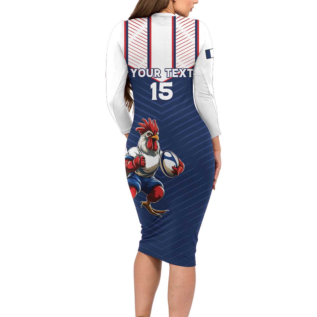France Rugby Custom Family Matching Long Sleeve Bodycon Dress and Hawaiian Shirt Allez Les Bleus - Sporty Style