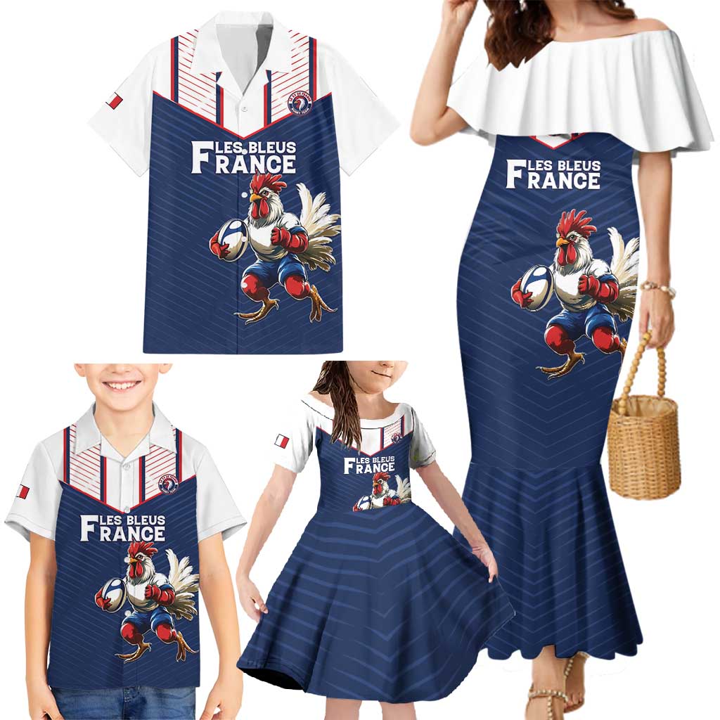 France Rugby Custom Family Matching Mermaid Dress and Hawaiian Shirt Allez Les Bleus - Sporty Style