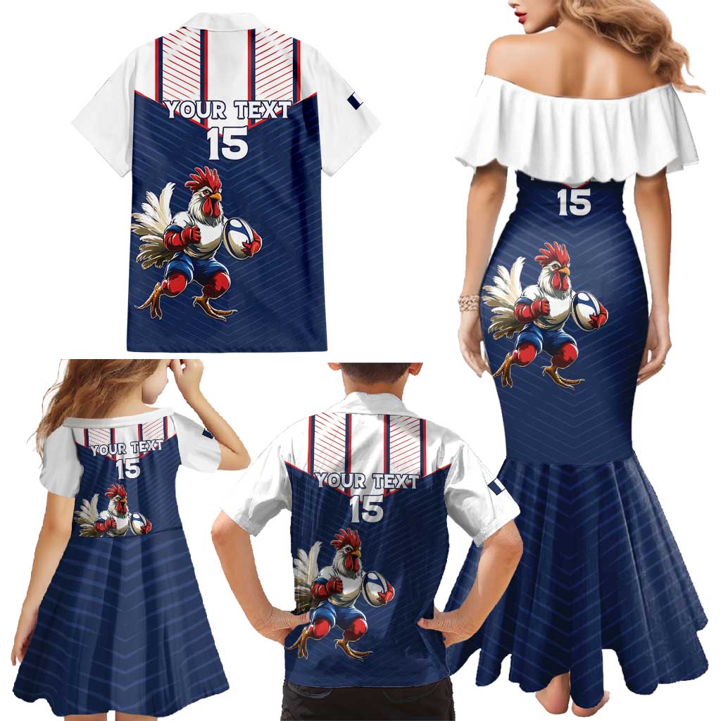 France Rugby Custom Family Matching Mermaid Dress and Hawaiian Shirt Allez Les Bleus - Sporty Style