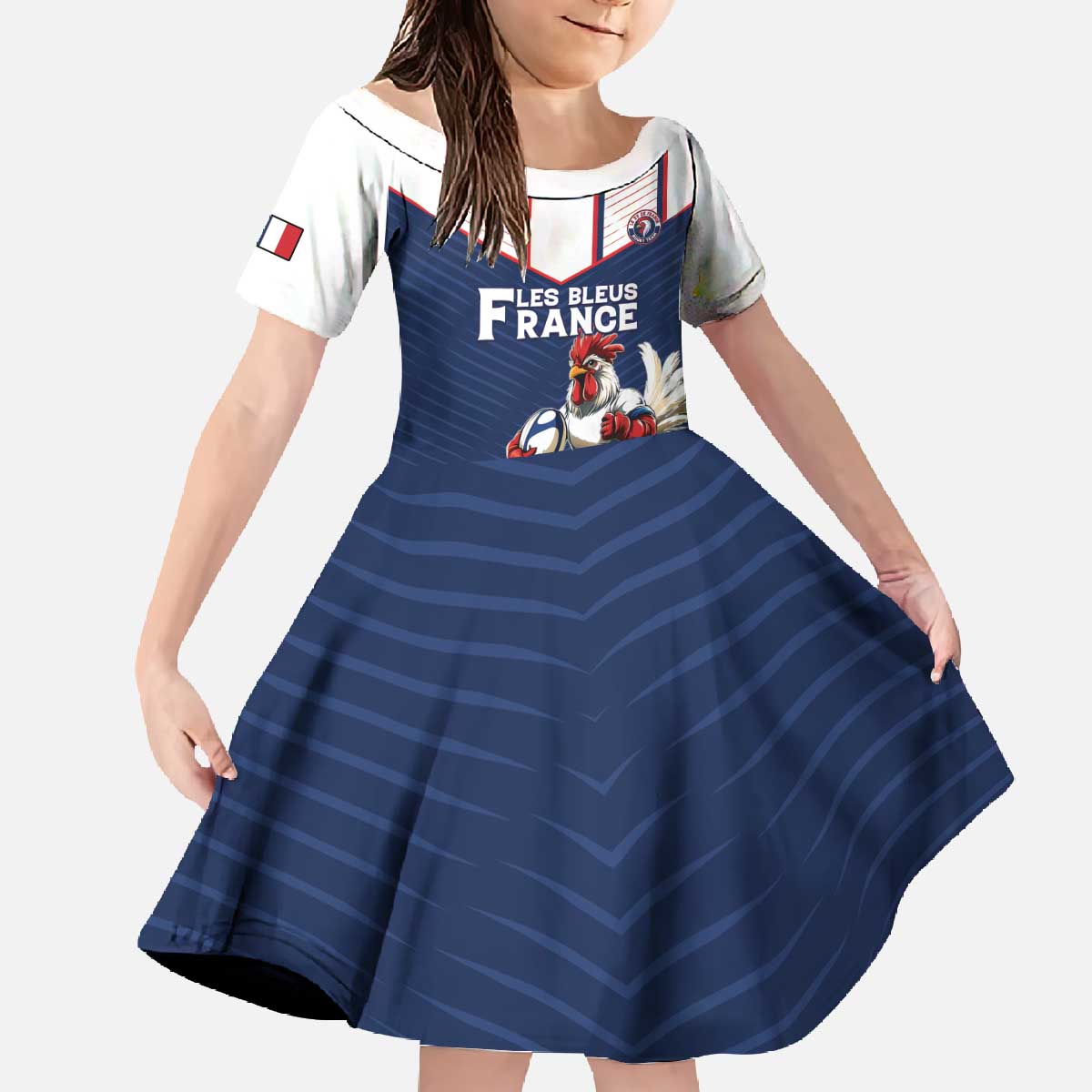 France Rugby Custom Family Matching Off The Shoulder Long Sleeve Dress and Hawaiian Shirt Allez Les Bleus - Sporty Style