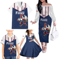 France Rugby Custom Family Matching Off The Shoulder Long Sleeve Dress and Hawaiian Shirt Allez Les Bleus - Sporty Style