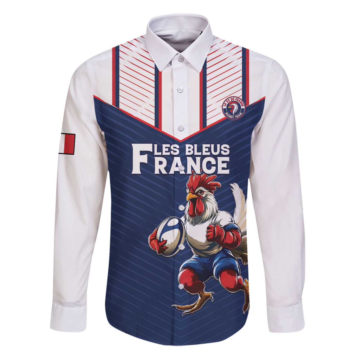 France Rugby Custom Family Matching Off The Shoulder Long Sleeve Dress and Hawaiian Shirt Allez Les Bleus - Sporty Style