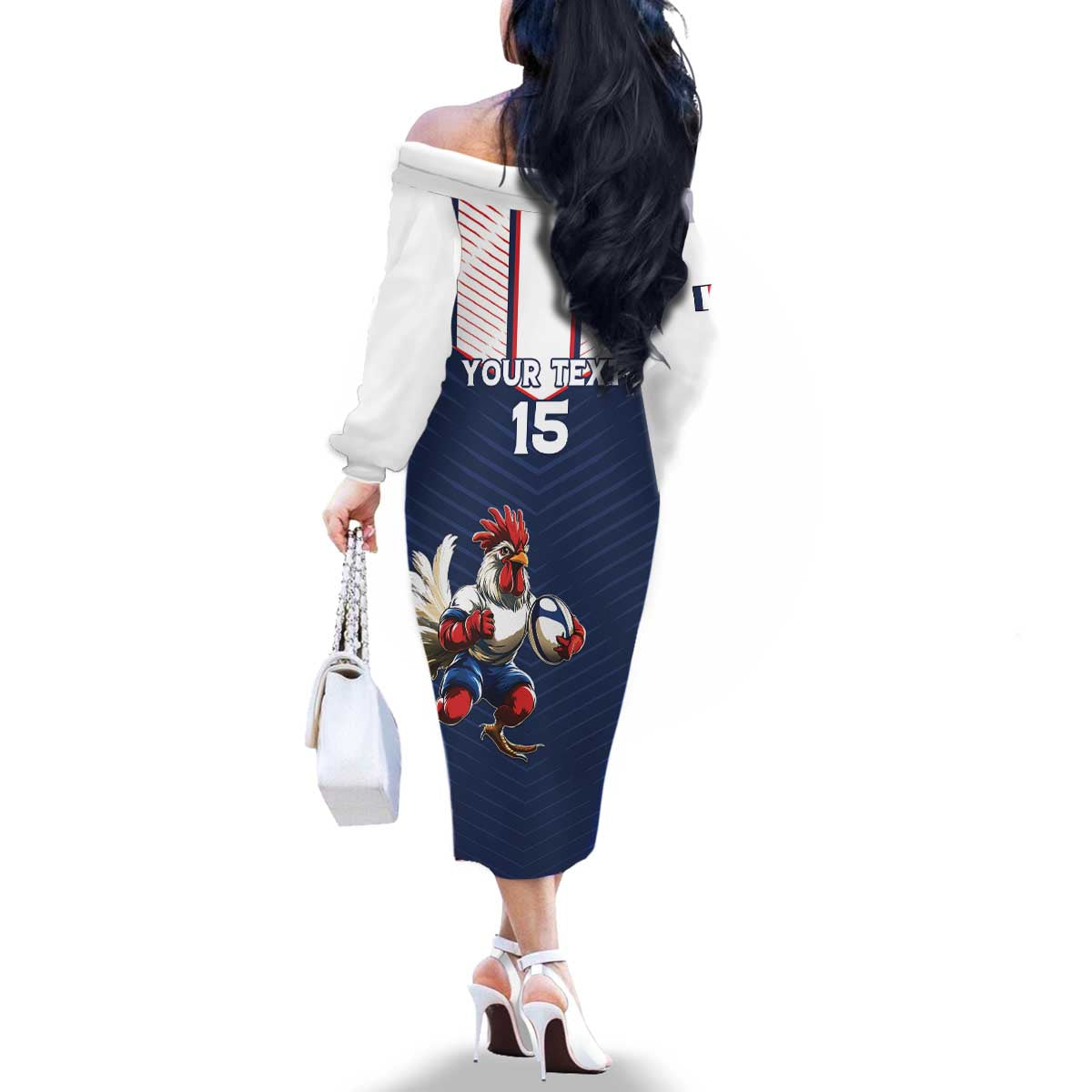 France Rugby Custom Family Matching Off The Shoulder Long Sleeve Dress and Hawaiian Shirt Allez Les Bleus - Sporty Style