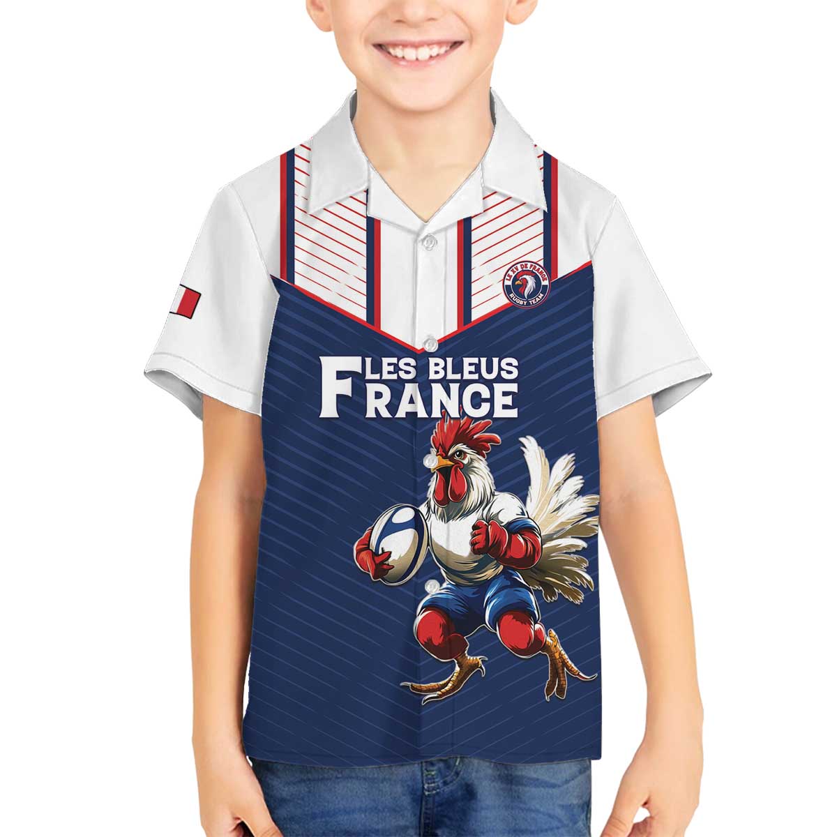 France Rugby Custom Family Matching Off The Shoulder Long Sleeve Dress and Hawaiian Shirt Allez Les Bleus - Sporty Style