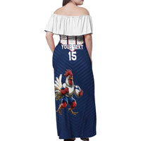 France Rugby Custom Family Matching Off Shoulder Maxi Dress and Hawaiian Shirt Allez Les Bleus - Sporty Style